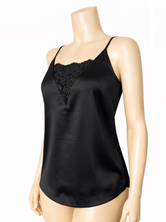 Dynamite Tops - Black Satin Lace Inset Camisole Size Small Adjustable Straps